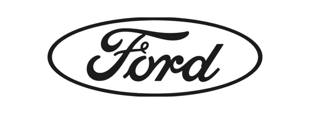 Billedet viser Ford-logoen, symbol på pålidelighed og kvalitet i bilservice.