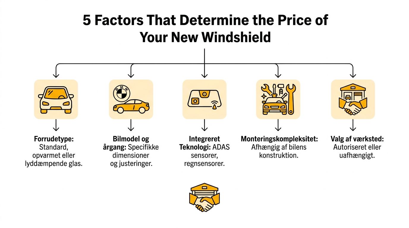 Billedet viser faktorer, der påvirker prisen på forrudeudskiftning for bilejere i Roskilde.