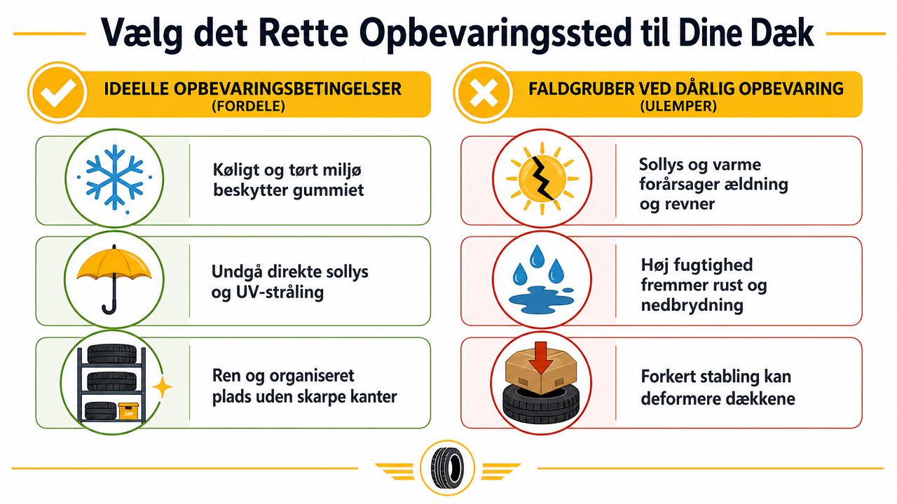En infografik der viser de bedste og dårligste forhold for korrekt opbevaring af dine dæk.