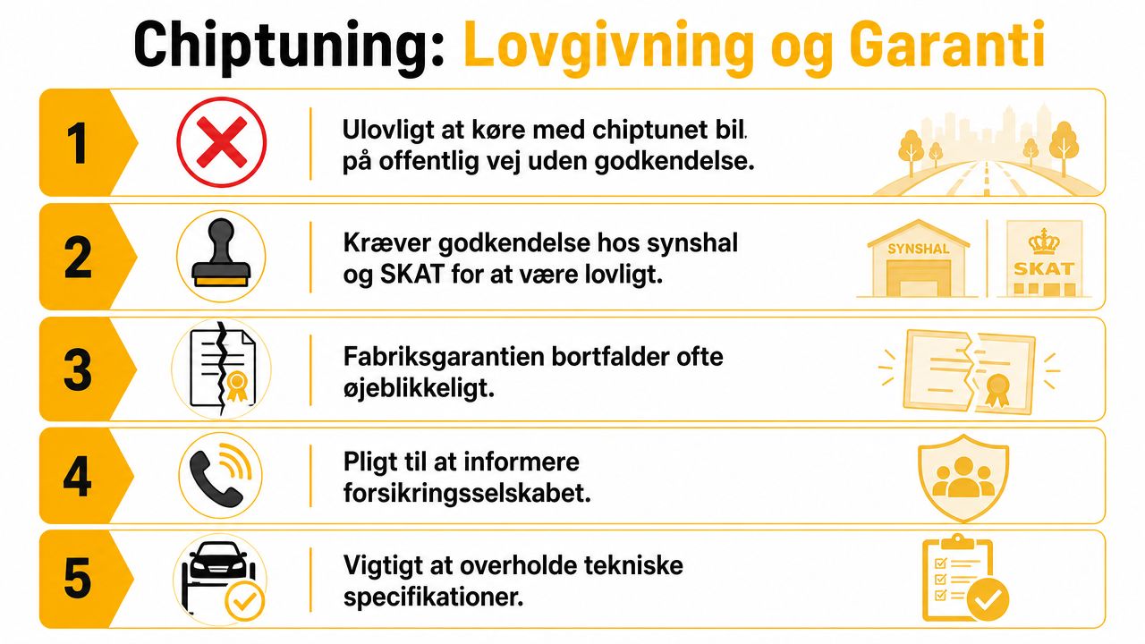 En oversigt over lovgivning og garanti i forbindelse med chiptuning af biler i Danmark.