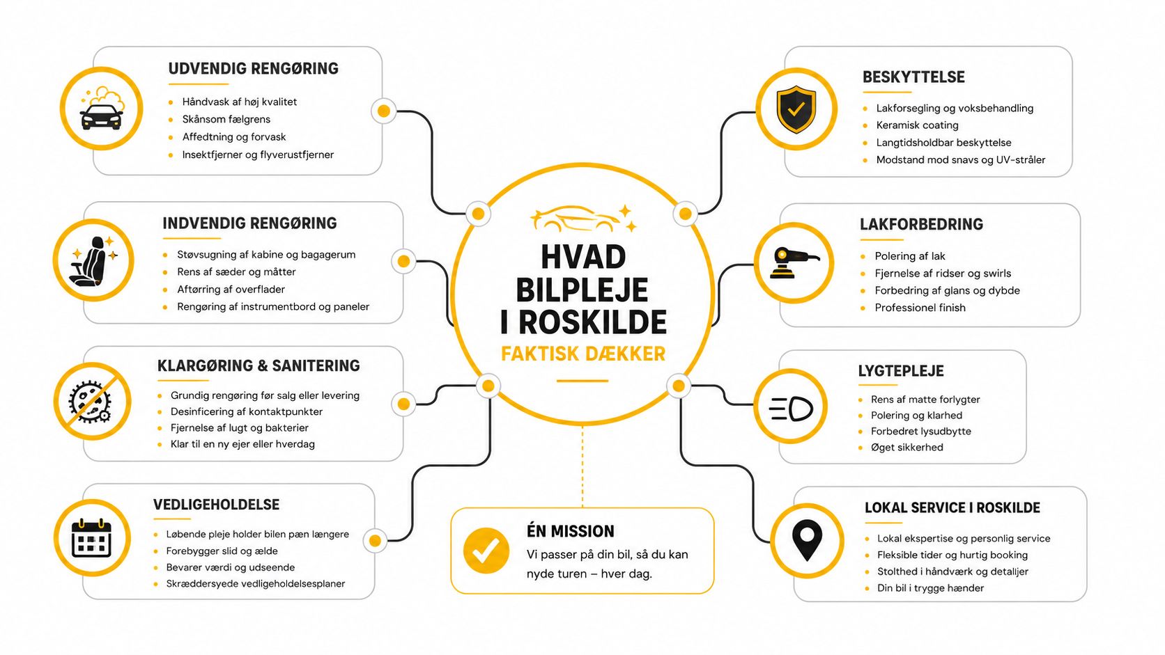 En infografik der viser de mange professionelle bilplejeservices, som Bilpleje i Roskilde tilbyder til din bil.