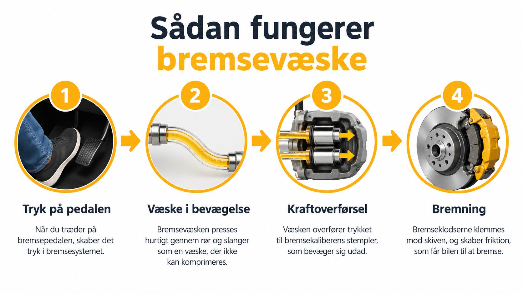 Illustration af bremsevæske systemet i en bil.