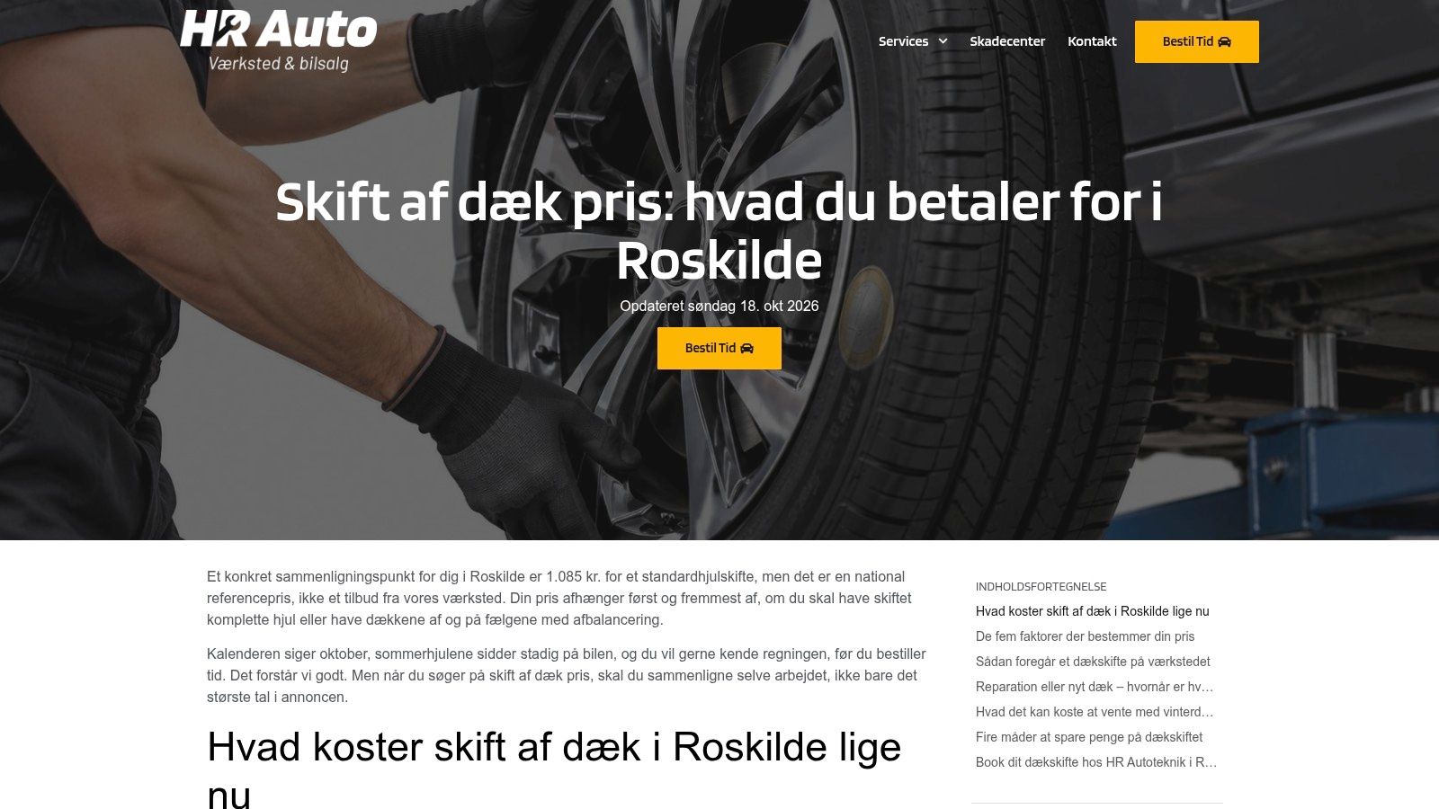 Skift af dæk pris: hvad du betaler for i Roskilde
