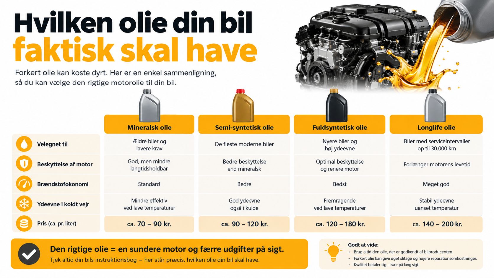 En oversigt over forskellige typer motorolie og deres egenskaber for vedligeholdelse af din bil