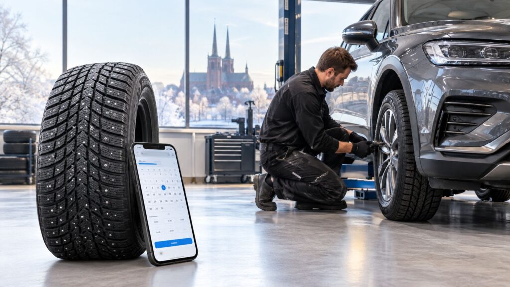 HR Autoteknik autoværksted med tekniker der arbejder på bil i værkstedet.